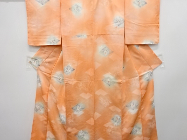 未使用品　菱に花模様　暈し　小紋着物